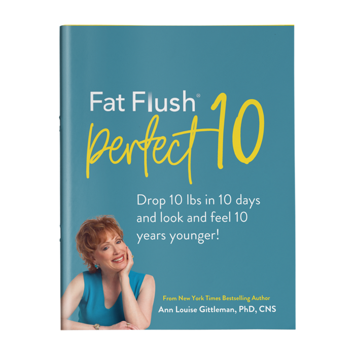 A front cover of a downloadable eBook of Ann Louise Gittleman's Fat Flush Perfect 10 eBook.